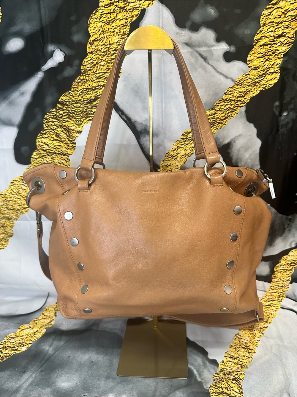 Hammit Medium Daniel Tan Leather Tote Bag with Metal Stud Detail